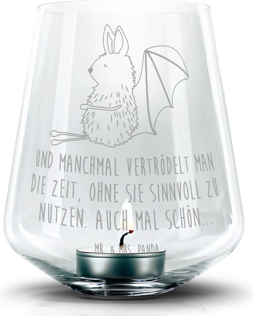 Mr. & Mrs. Panda Laterne Fledermaus Sitzen - Transparent - Geschenk, Entspannen, Glas Windlicht, Fledermäuse, Kerzenhalter, Teelichthalter, Lustig...