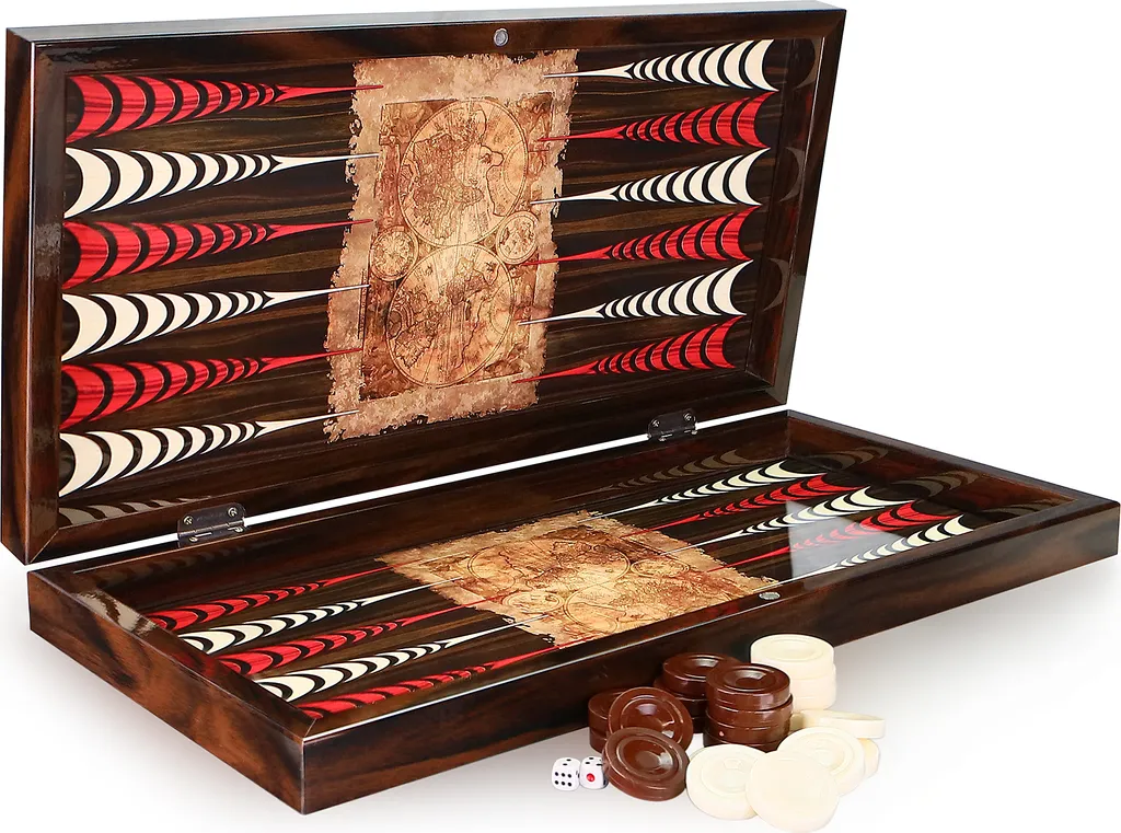 Jeu de Backgammon Tavla XXL Luxe Monde Antique avec Finition Bois Noble