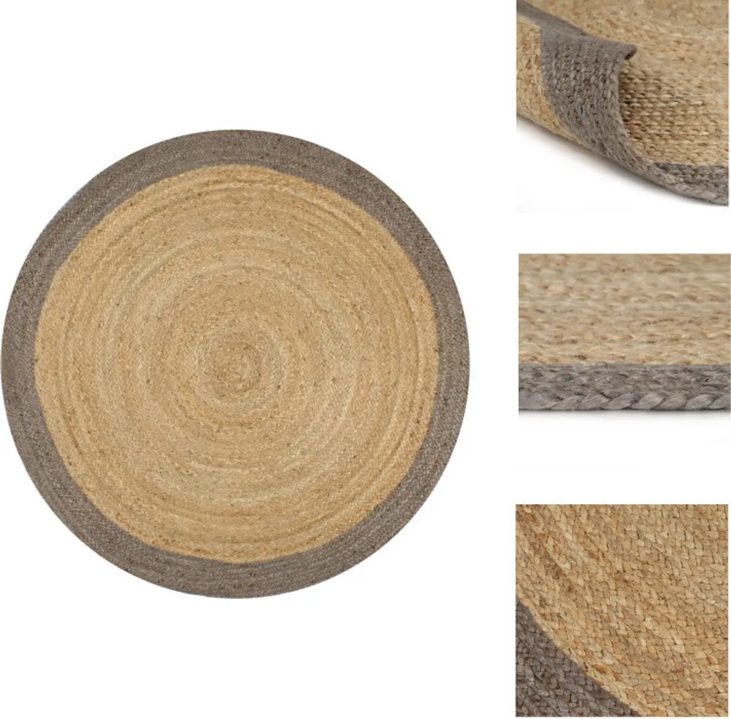 Tapis de salon rond 150 cm en jute tressé main sous table basse