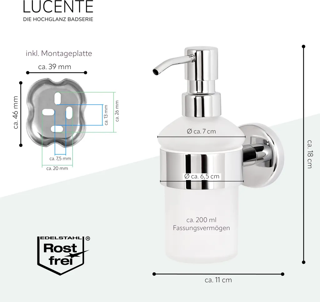Dosatore Sapone Parete bremermann LUCENTE Vetro e Acciaio Cromato 200ml - 7