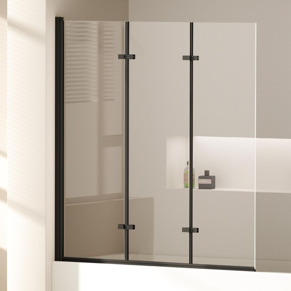 EMKE Paroi de douche 120 x 140cm cadre noir mat baignoire Image du produit 