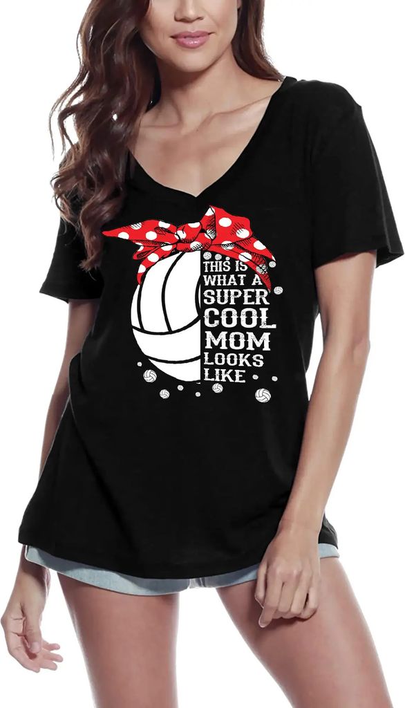 Damen Grafik T-Shirt V-Ausschnitt So sieht eine supercoole Mutter beim Volleyball aus – This Is What A Super Cool Mom Looks Like Volleyball