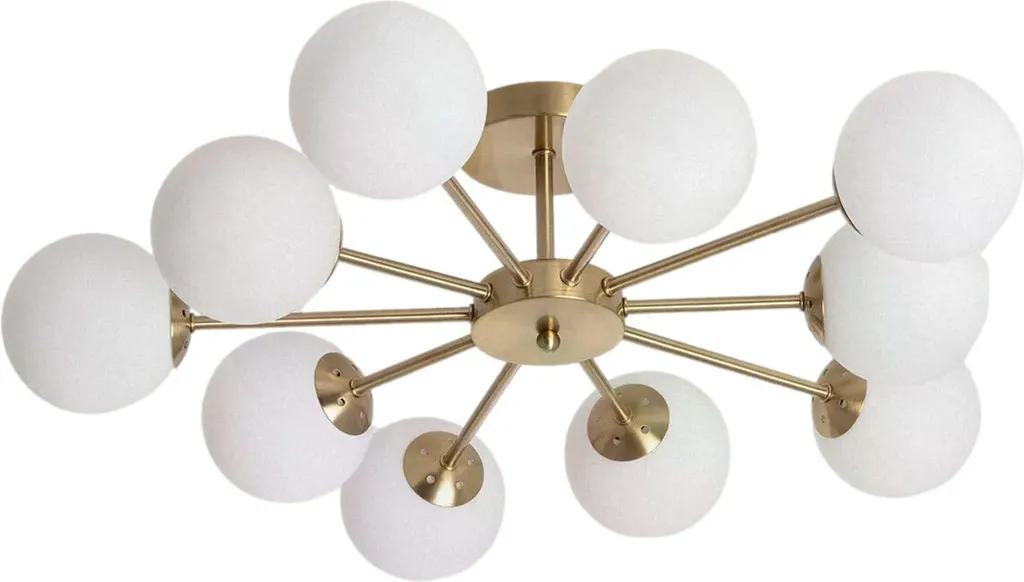 Lustre doré 10 boules verre pour haut plafond - Style Abruzzo Elegante
