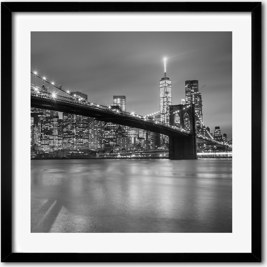 Bild - 50 cm x 50 cm - MDF - Rahmen, Wandkunst - New York bei Nacht