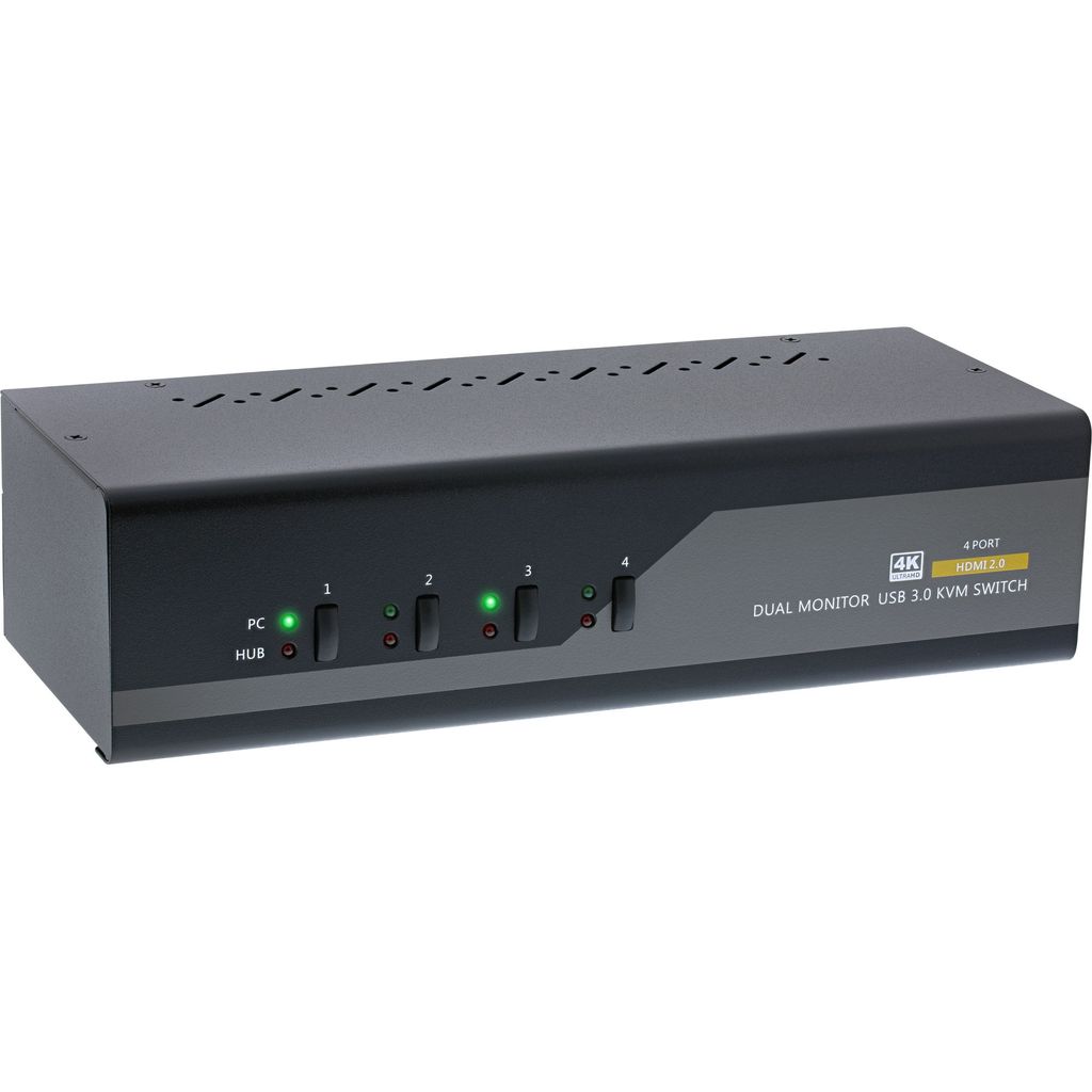 InLine KVM Desktop Switch, 4-fach, Dual Monitor, HDMI, 4K, USB 3.0, Audio