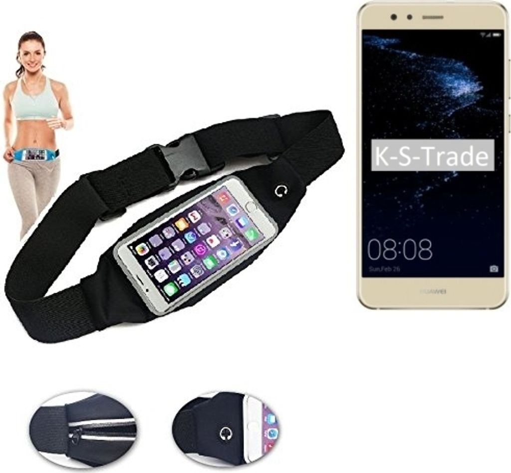 K-S-Trade Jogging-Armband kompatibel mit Huawei P10 lite Gürteltasche Umhängetasche Bauchtasche schwarz Sport Running Jogging Fitness Laufen