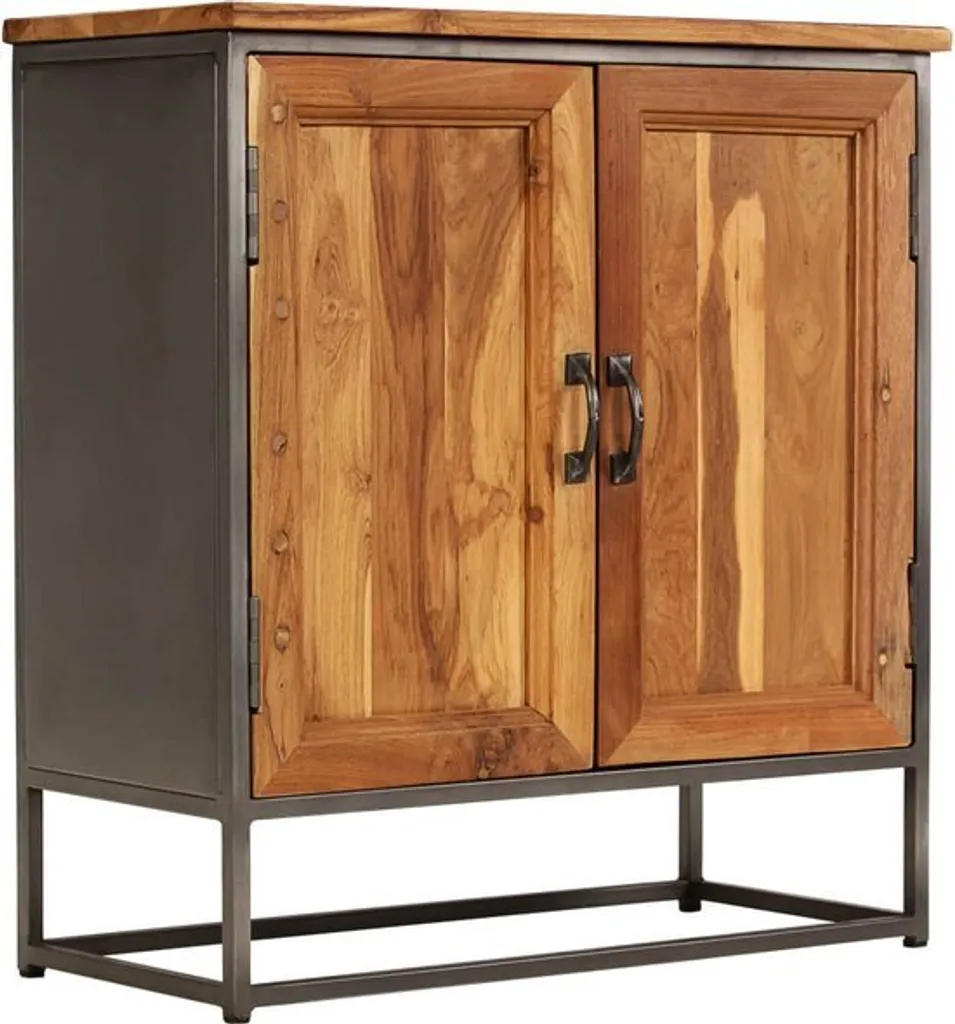 Commode Buffet en Bois de Teck et Métal Noir 65 cm Meuble de Rangement