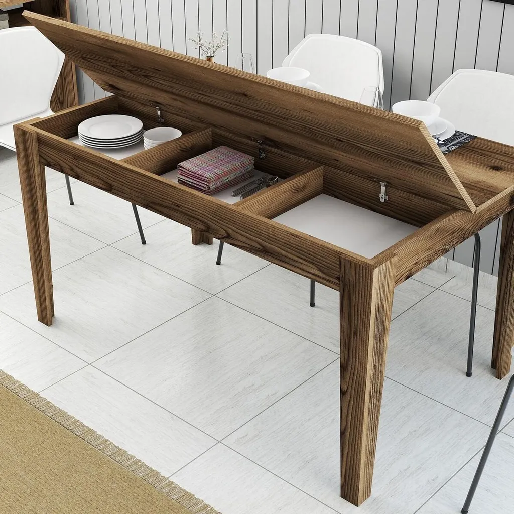 Table à manger MILAN 145 cm noyer : la solution rangement intégrée