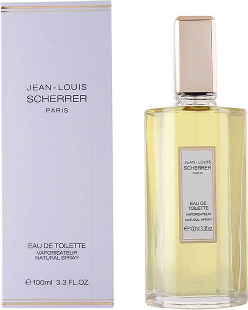 A bottle of Jean-Louis Scherrer perfume and its packaging are displayed against a white background.