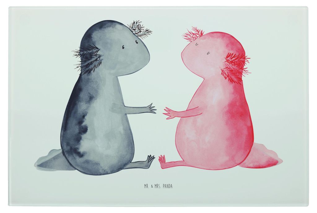 Mr. & Mrs. Panda Schneidebrett Axolotl Liebe - Weiß - Geschenk, Frühstücksbrett, vesperbrett, schneidbrett, Servierplatte, Verliebt, Valentinsta...