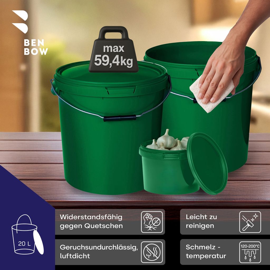 BenBow Eimer mit Deckel 20l grün 1x 20 Liter - lebensmittelecht, stabil BenBow Eimer mit Deckel 20l grün 1x 20 Liter - lebensmittelecht, stabil