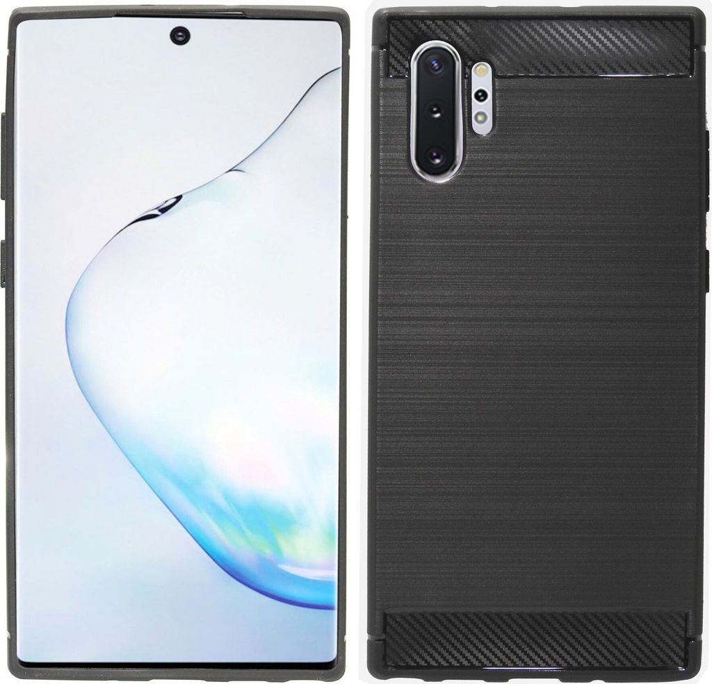 cofi1453 Silikon Hülle Carbon kompatibel mit SAMSUNG GALAXY NOTE 10 PLUS (N975F) TPU Case Soft Handyhülle Cover Schutzhülle Schwarz