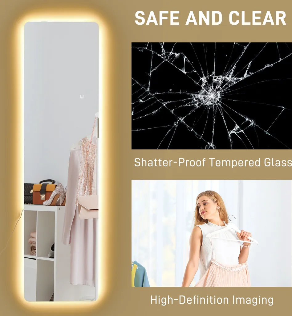 Miroir en pied HOMCOM 150 x 40 cm avec éclairage LED blanc intégré - 12