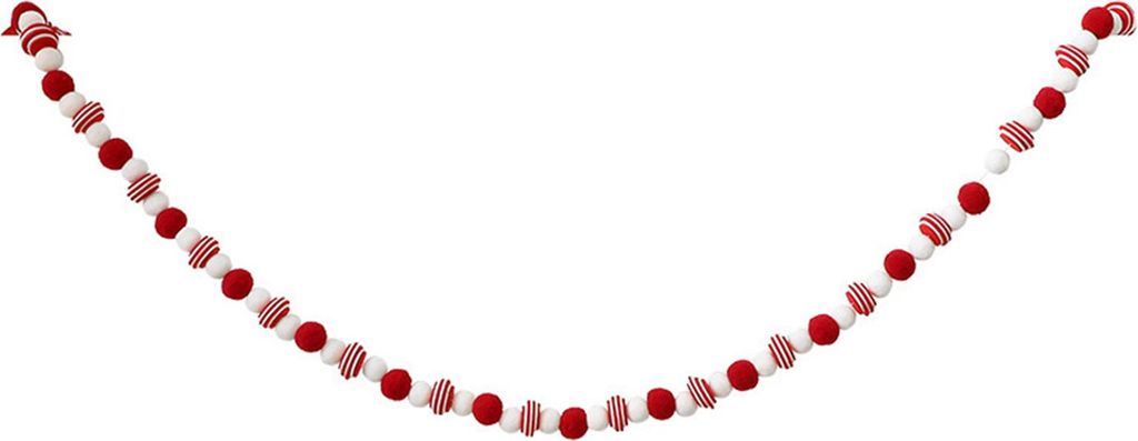 Weihnachtsgirlande aus Filzkugeln, Plüsch-Wollfilzkugeln, rot-weiße Pompon-Girlande für Weihnachtsbaum und Weihnachtsfeier