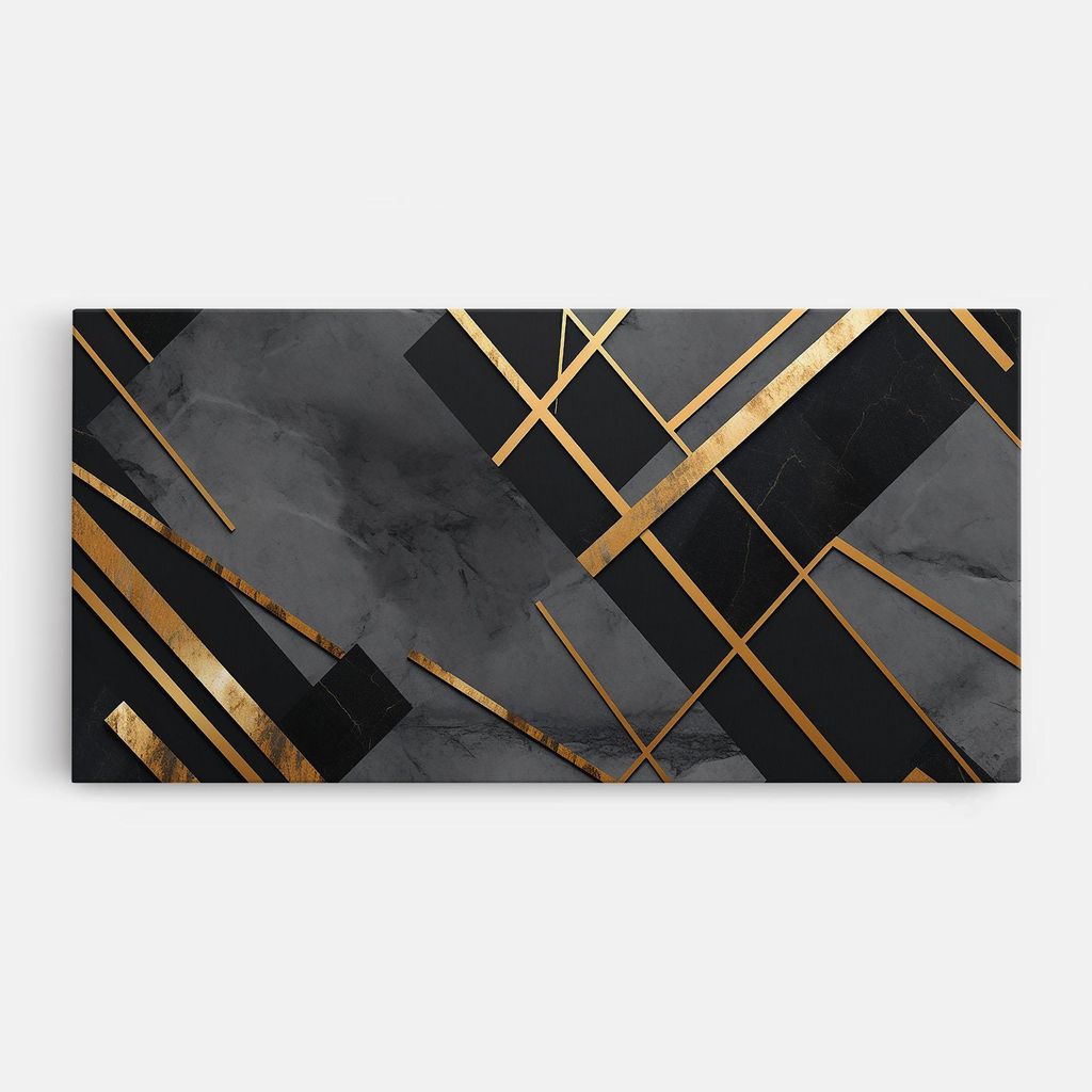 ARTHUB Leinwandbild 50x100 cm, Grey Painting With Gold Lines | Wohnzimmerdekoration, Hängende Bilder, Wanddekoration, Heimdekoration, Abstrakte,...
