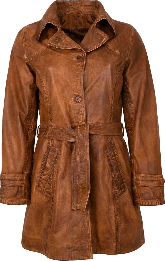 MADDOX - Damen Trenchcoat Ledermantel Mantel Lammnappa cognac / antik : 40