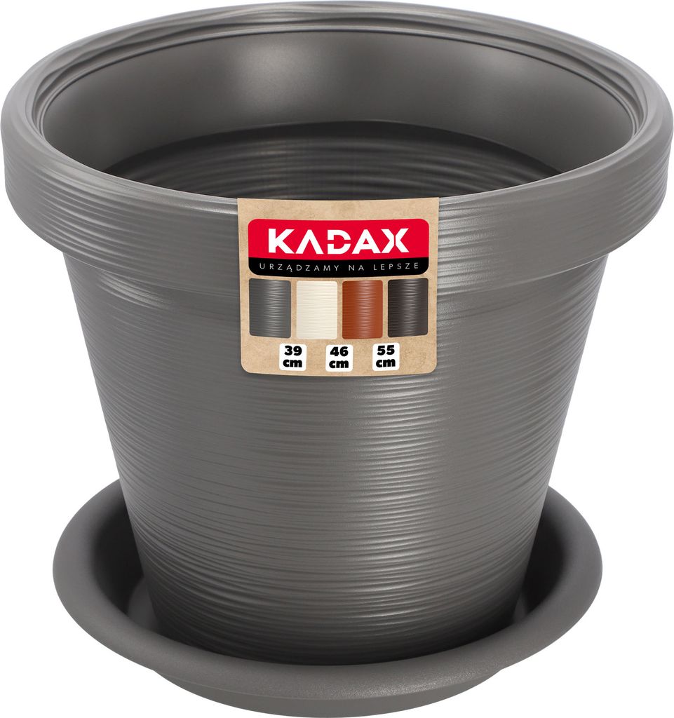 KADAX Blumentopf aus Kunststoff "Cieza", runder Topf mit Untersetzer, Pflanzentopf, 39 cm, Anthrazit