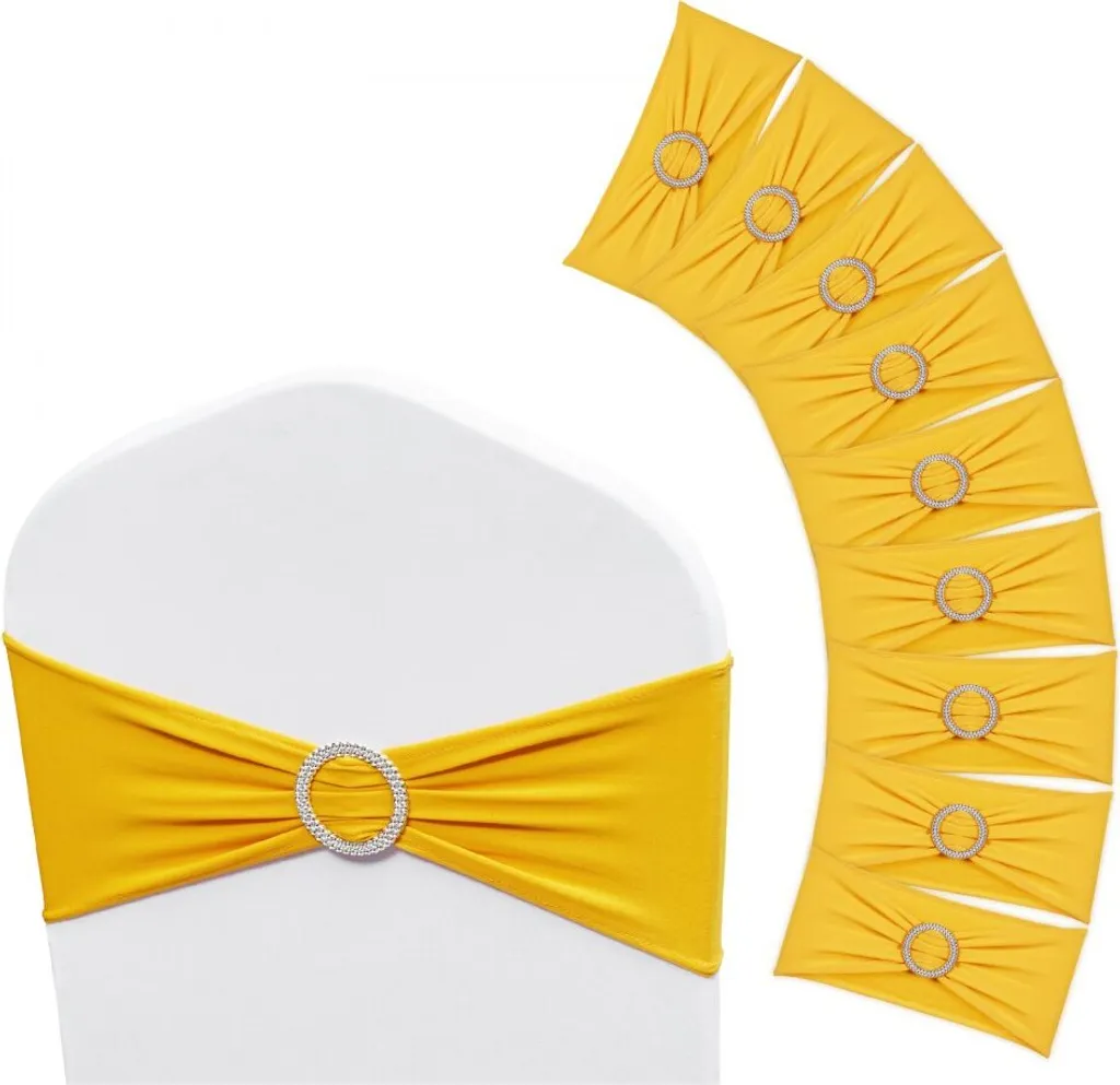 Nœuds de Chaises avec Boucle en Élasthanne Jaune Doré - Lot de 50 Pcs