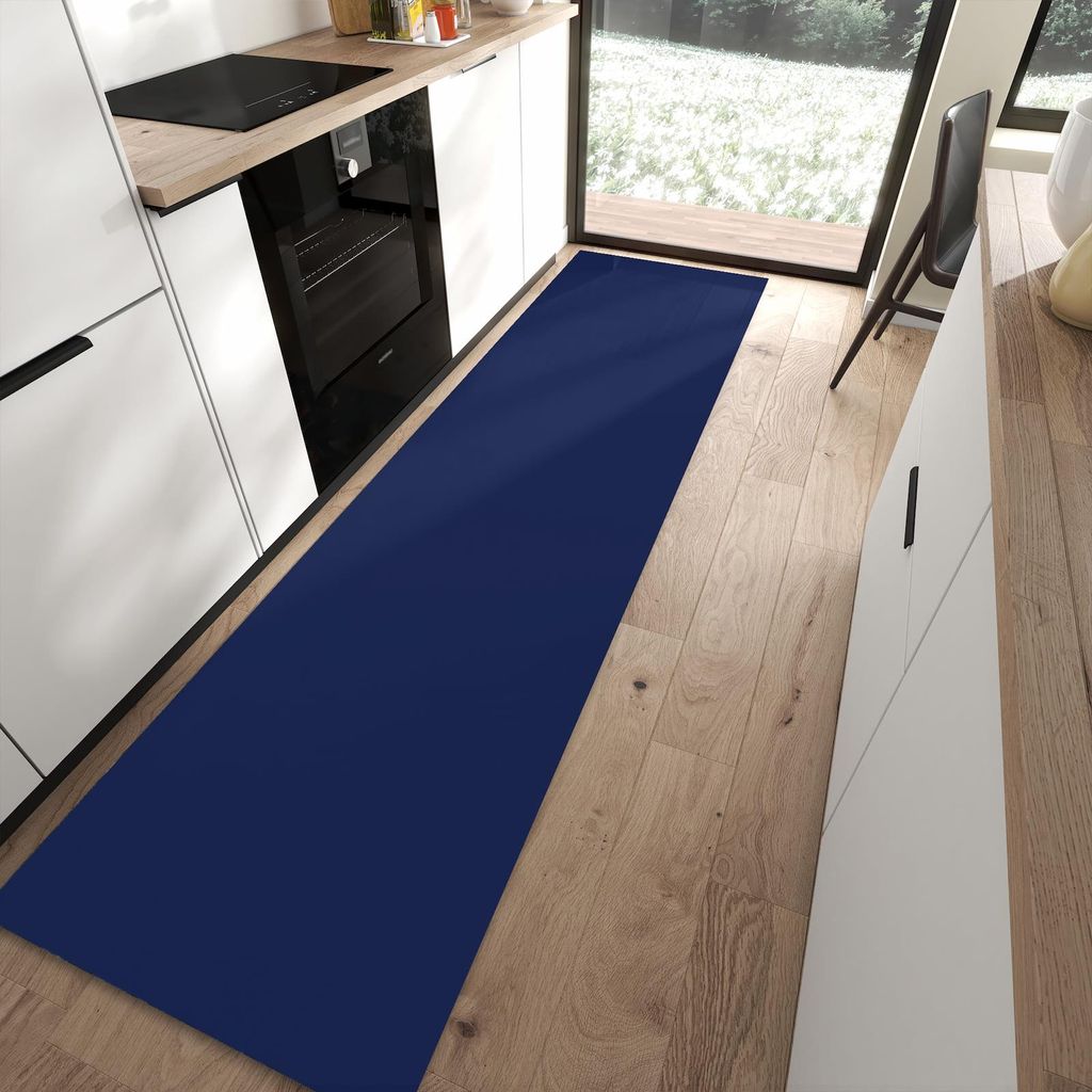 Küchenteppich 80x300cm rutschfest & abwischbar PVC Läufer - Marineblauer Hintergrund II