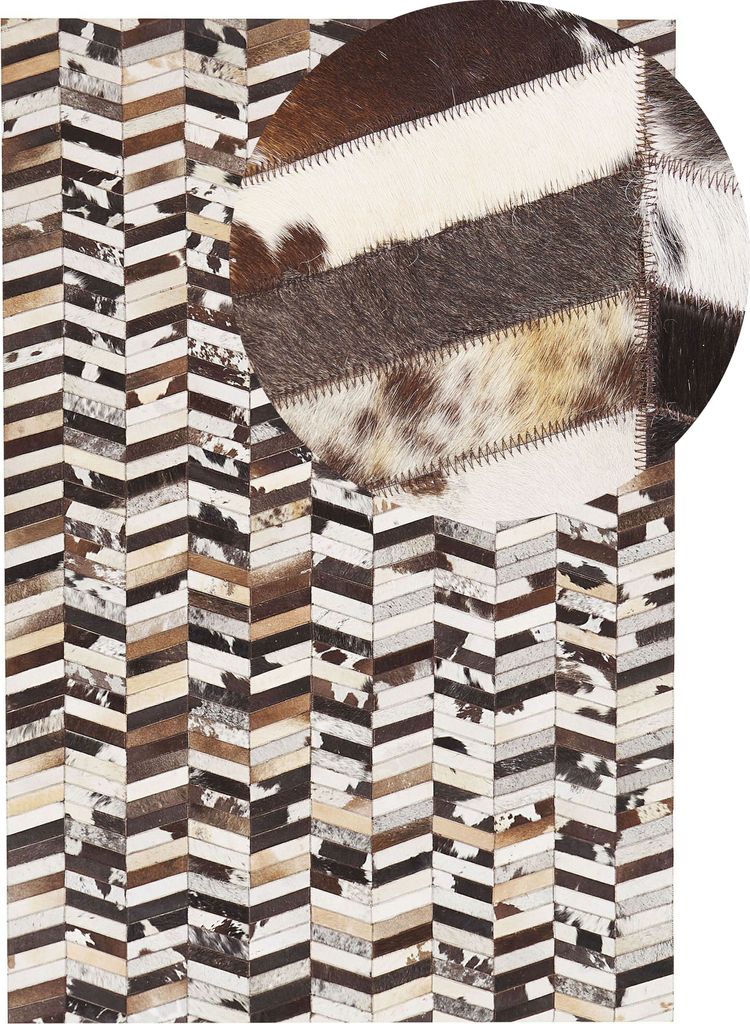 BELIANI Teppich Braun/Weiß Kuhfell rechteckig 160 x 230 cm Patchwork Lederteppich für Wohnzimmer Schlafzimmer Flur Salon Esszimmer