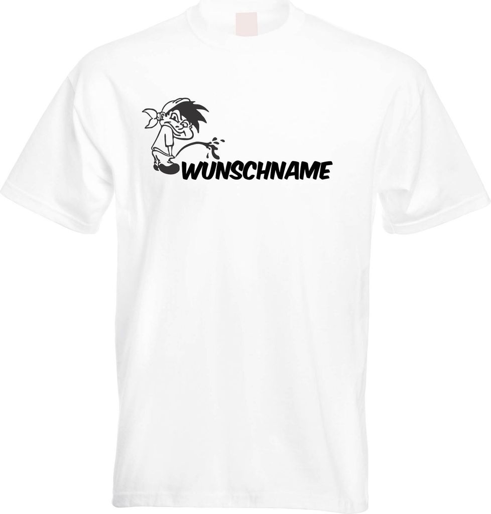 Kiwistar - T-Shirt Herren - weiß - M - Piss on - Junge mit Tuch - Pissmännchen - mit Wunschtext personalisiert - Geschenk Mann Vatertag individue...