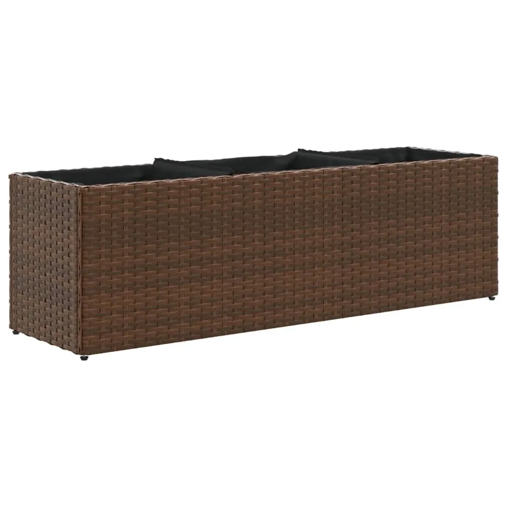 Bac surélevé 3 compartiments en poly rotin marron - Dim 105x30x32 cm