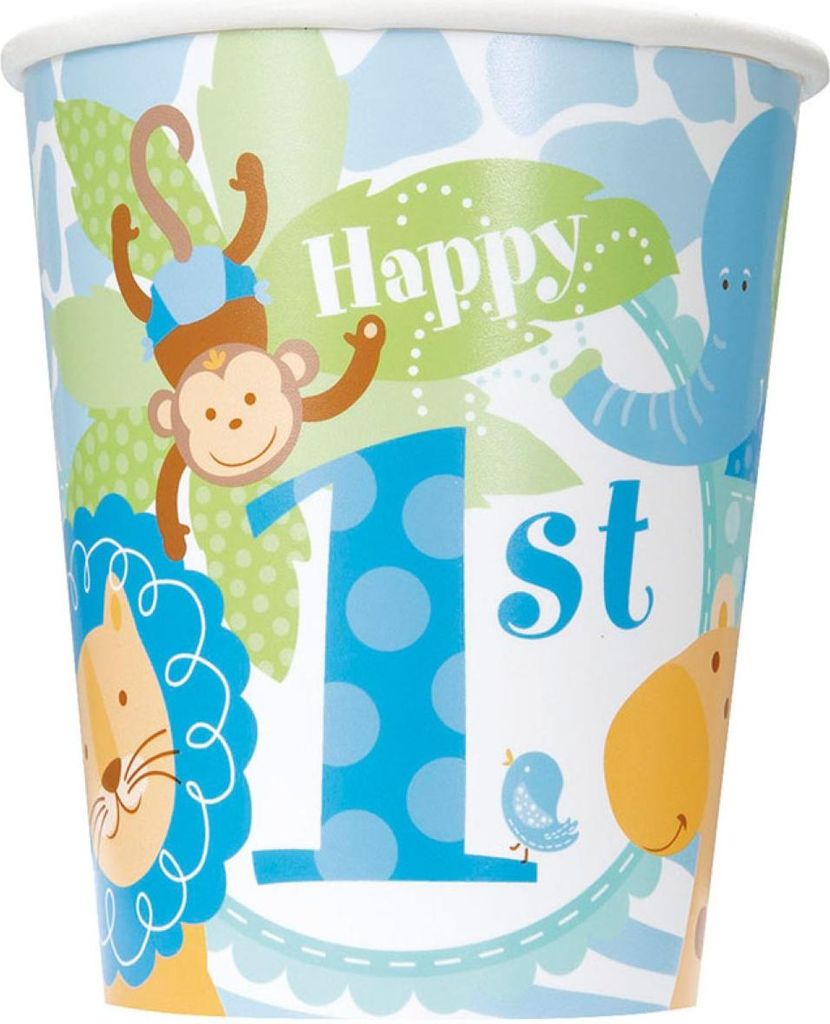 Pappbecher Safari 1. Geburtstag Blau 8St.