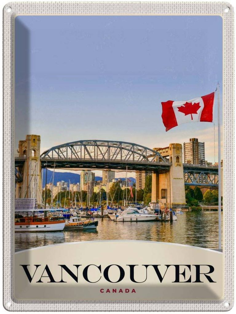 vianmo Blechschild 40x30 cm Vancower Kanada Urlaub Meer Brücke Bildmotiv Reisemotiv Abenteuer Reisen Amerika USA