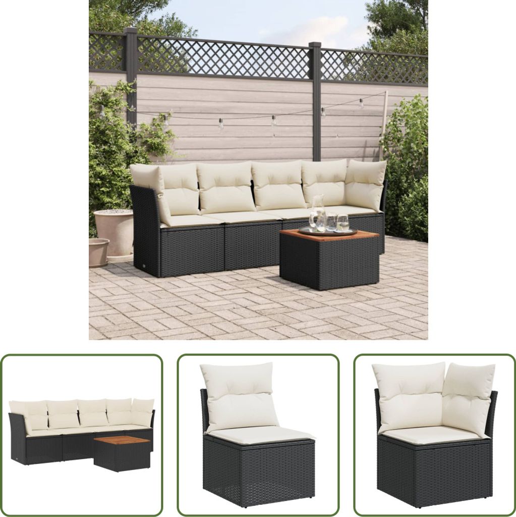 The Living Store 5-tlg. Garten-Sofagarnitur mit Kissen Schwarz Poly Rattan