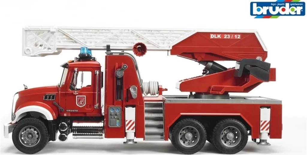 Camion de pompier Bruder MACK Granite incassable avec grande échelle - 8