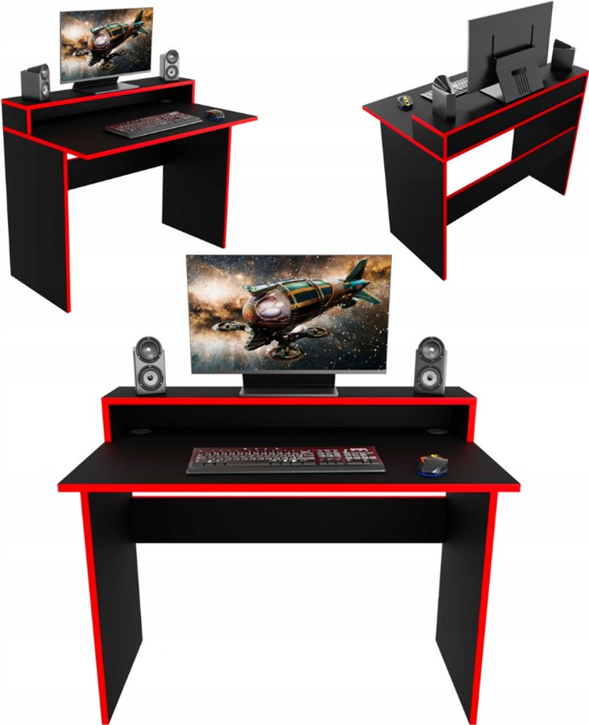SKXMobel Computertisch Gaming-Schreibtisch PC-Tisch Bürotisch, Mordern Gaming-Schreibtisch in Schwarz, Computertisch 100x74x60 cm