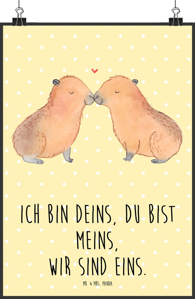 Mr. & Mrs. Panda Bild Capybara Liebe DIN A1 - Gelb Pastell - Geschenk, drucke, Lustige Sprüche, wanddeko, Liebesspruch, Wandbild, kunstdruck poste...