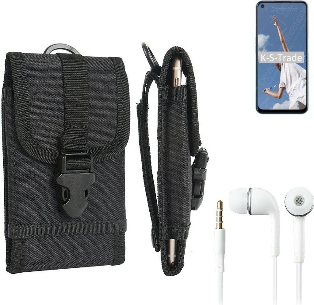 K-S-Trade Holster Schutz Hülle kompatibel mit Oppo A52 Gürteltasche Handy Hülle Tasche outdoor Seitentasche schwarz 1x + Kopfhörer