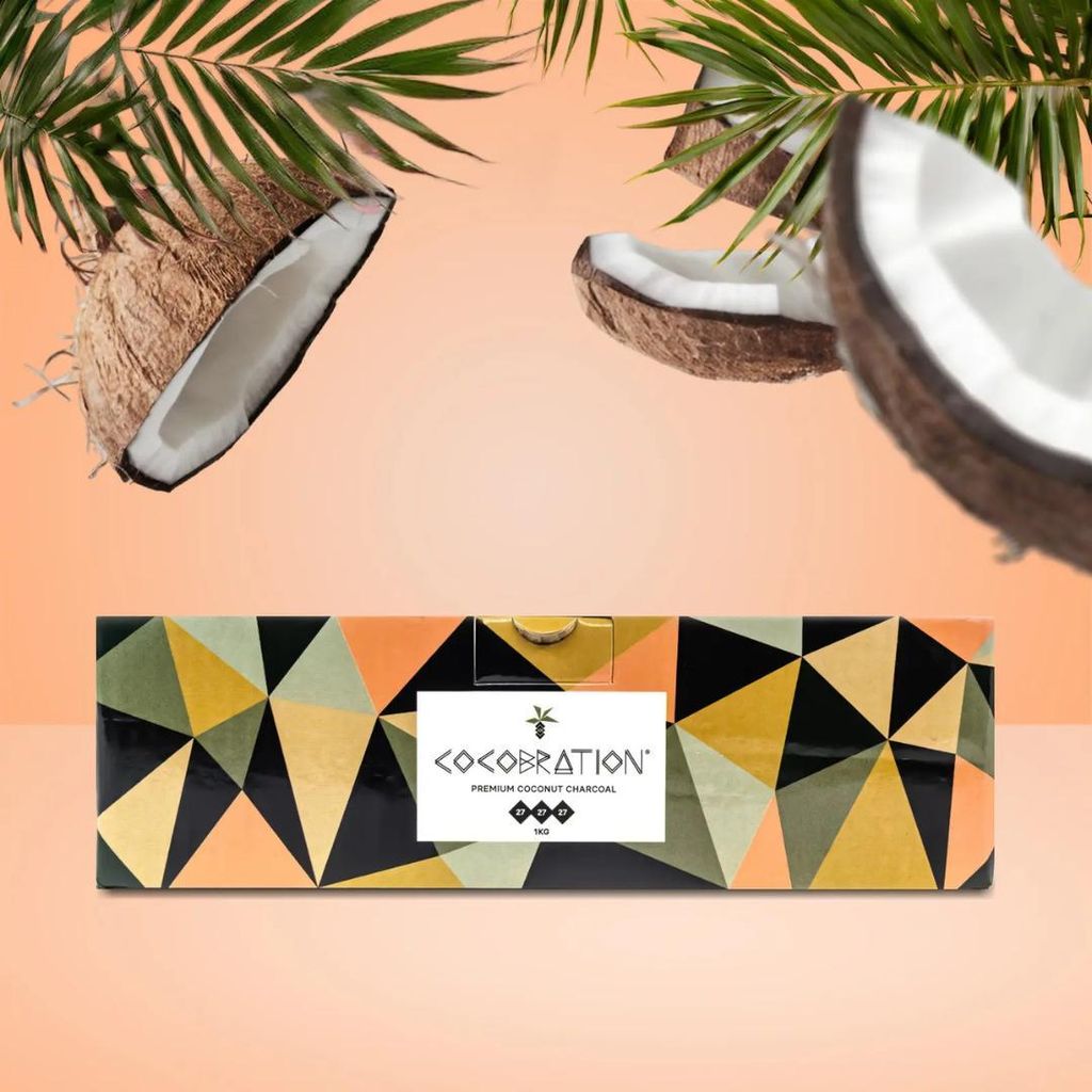 Cocobration Kokoskohle 2kg 27er – Naturkohle aus Kokosnussschalen, lange Brenndauer