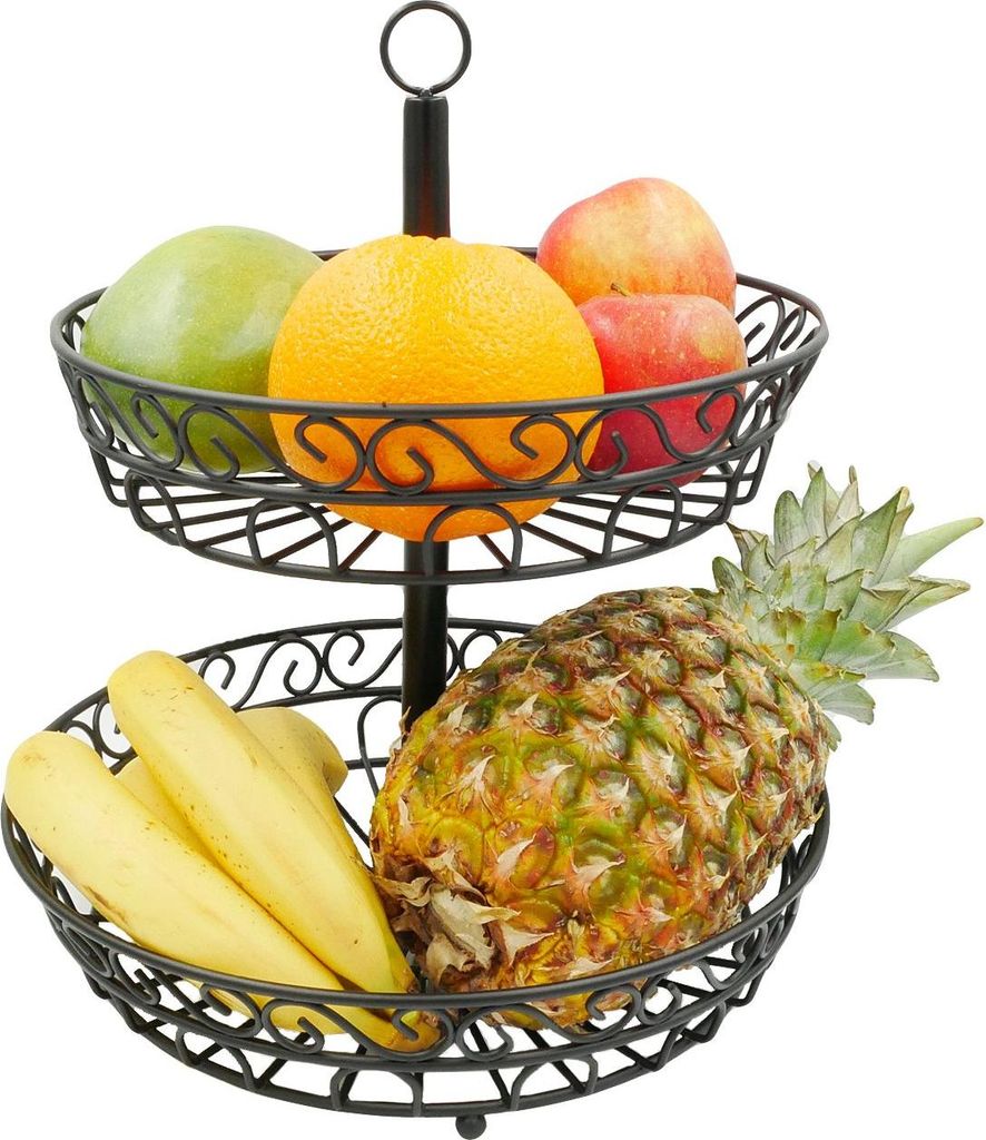 Intirilife Obstkorb Etagere, 2 Stockwerke - 2 Etagen Schale zum aufstellen und aufhängen für Obst, Gemüse u.v.m.