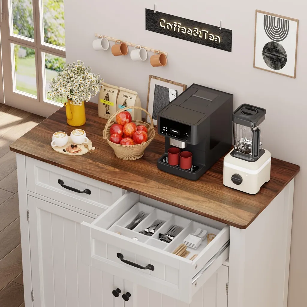 Commode Buffet Rétro avec Étagère Ajustable - Meuble de Cuisine Stable