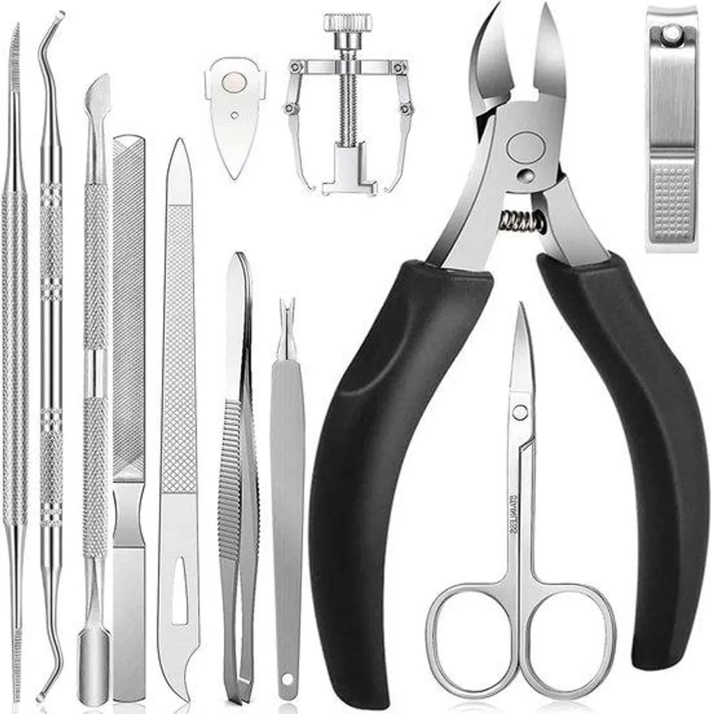 Kit outils ongles acier noir 12 pcs : fini les ongles cassés et ternes