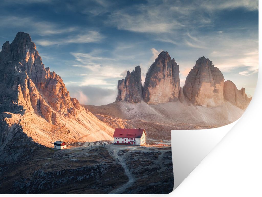 MuchoWow Wandtattoo Wandsticker Wandaufkleber Haus - Berge - Landschaft 160x120 cm Selbstklebend und Repositionierbar - Selbstklebend - Fototapeten