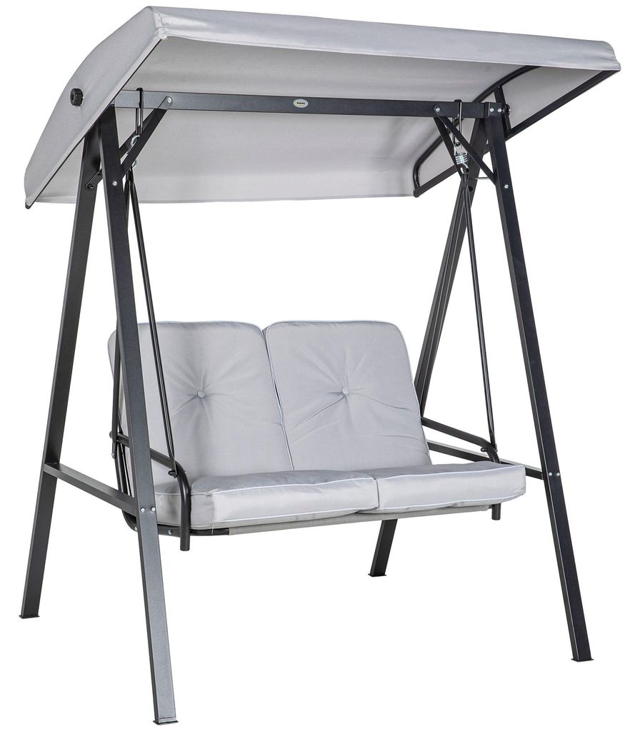 Hollywoodschaukel. 2-Sitzer Gartenschaukel mit verstellbarem Dach. bis 220 kg belastbar. 145 x 116 x 172 cm. Grau