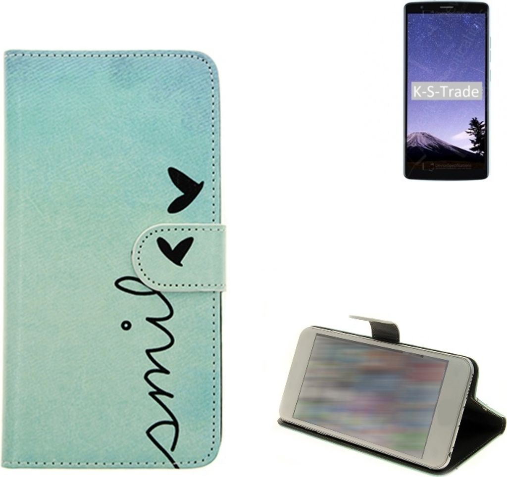 K-S-Trade Schutz-Hülle Handy-Hülle kompatibel mit Blackview A20 Pro Hülle Wallet Case Flip cover bookstyle Etui Handyhülle ''smile'' türkis