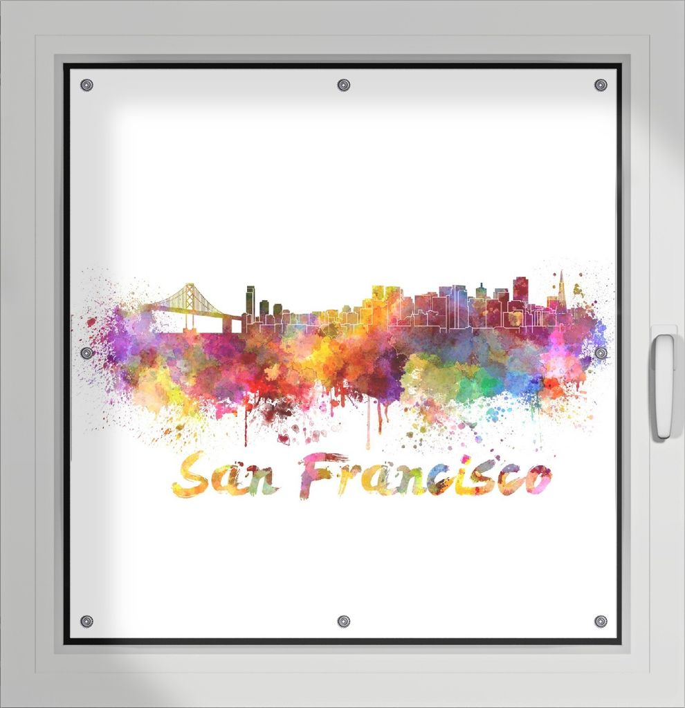 Wallario Lichtschutzbild, Dekorativer Sichtschutz Sonnenschutz 96 x 100 cm mit Motiv: Städte als Aquarell - Skyline von San Francisco - Verdunklun...