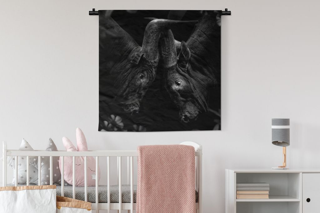 MuchoWow Wandteppich Wandbehang Tiere - Dschungel - Kühe - Schwarz - Weiß 90x90 cm Tapisserie Dekoration Wandtuch - Wandaufhänger