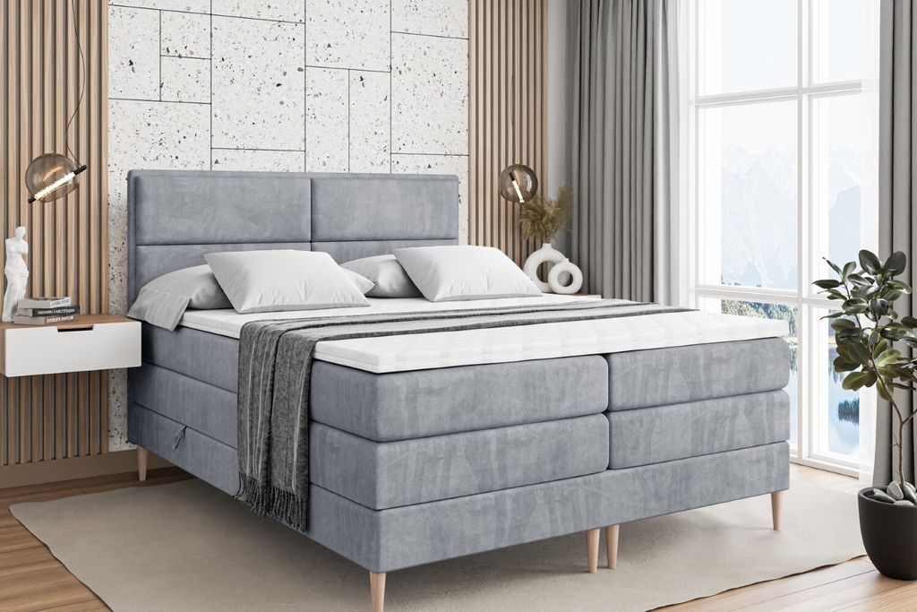 ALTDECOR Boxspringbett mit Holz Füßen, Matratze und Lattenrost, Topper, Polsterbett mit Bettkasten, Bett mit Stauraum H3- und H4- Matratze, Doppe...