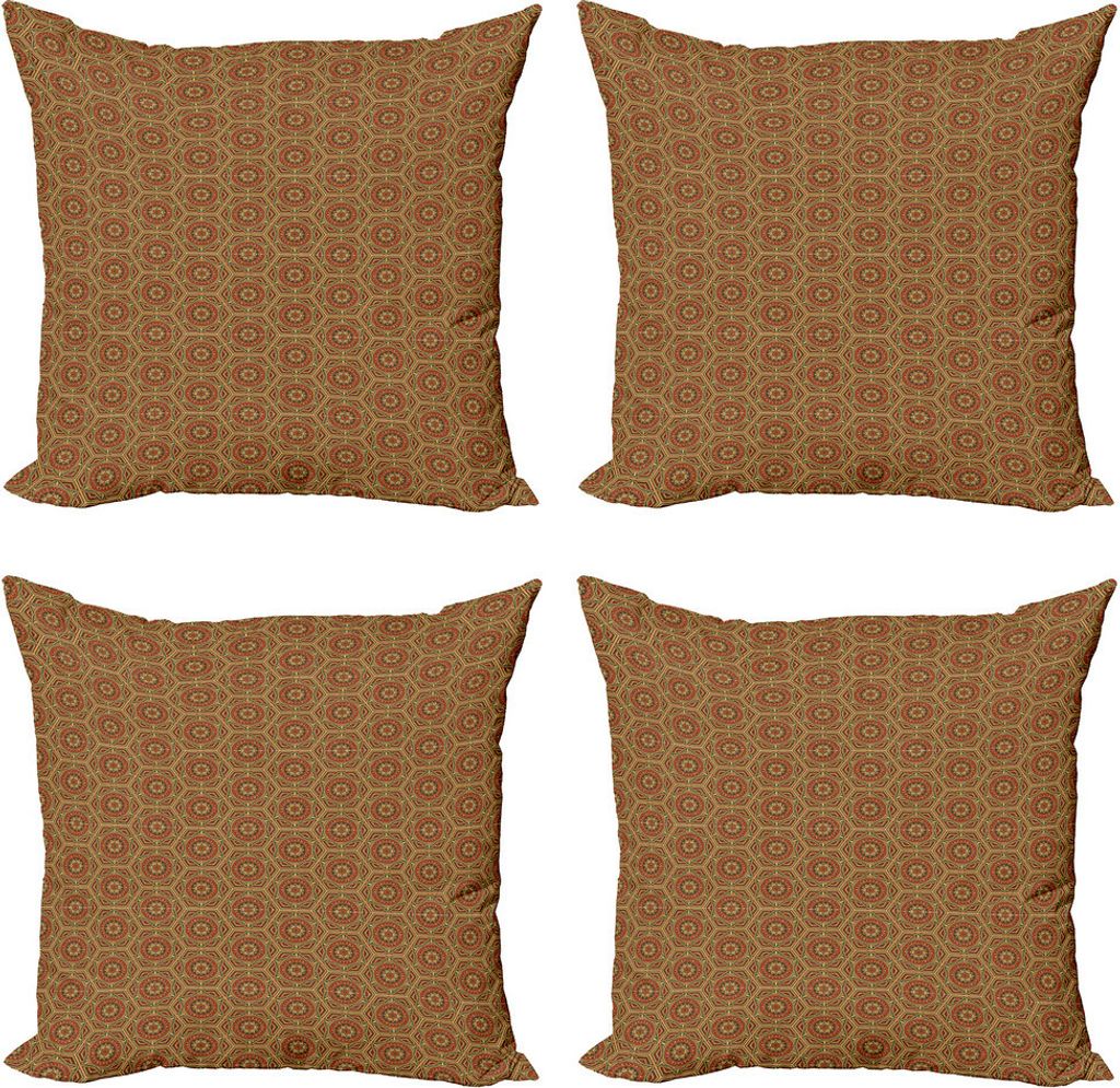 ABAKUHAUS orientalisch Kissenbezug Set (4 Stück), Antike Flourishes, Moderner Doppelseitiger Digitaldruck, 60 cm x 60 cm, Burnt Orange Jägergrün