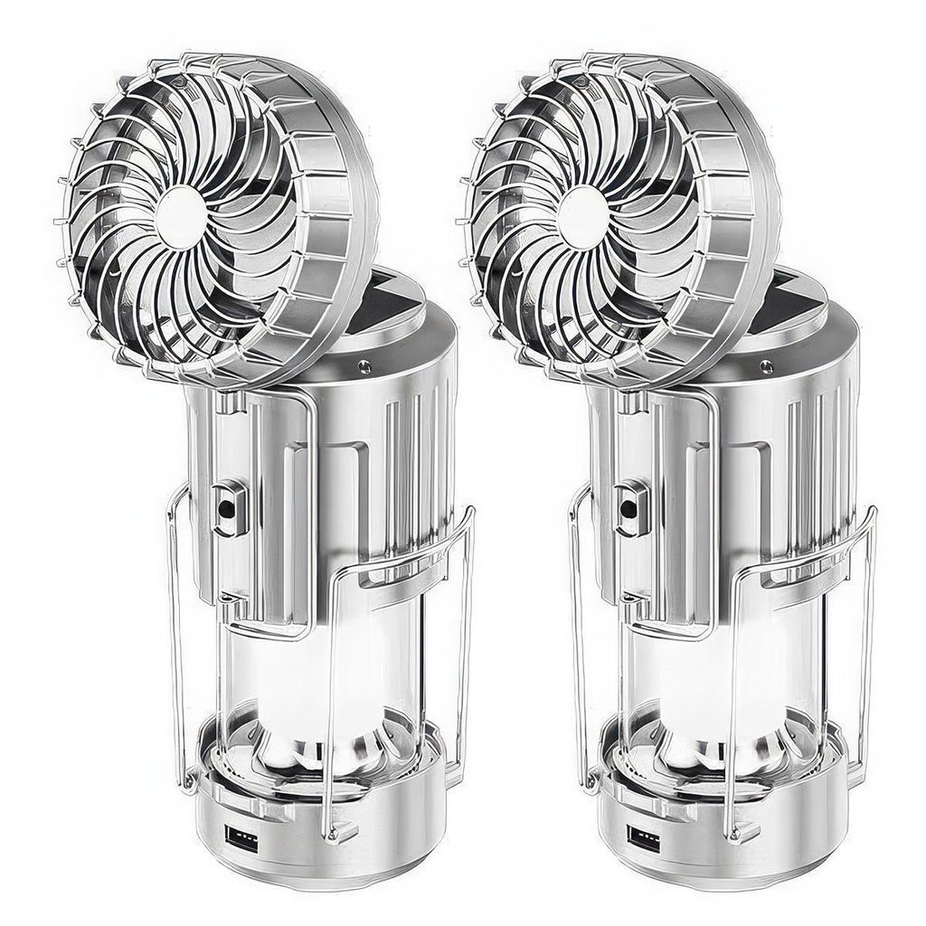 Campinglampe Ventilator 2er Set Solar USB Batterie LED Produktbild 