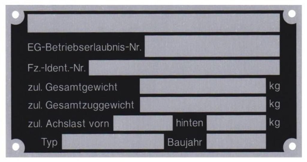 1 x Blanko Typenschild Anhängertypenschild Neutral Anhänger Produktbild 