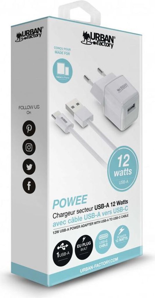 Wand-Ladegerät + USB-C Kabel Urban Factory PSC25UF Weiß 12 W