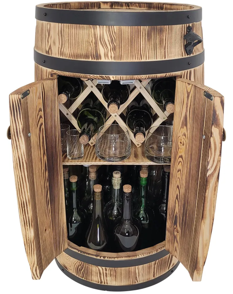 Meuble bar en bois avec compartiment alcool et portes battantes - 120cm
