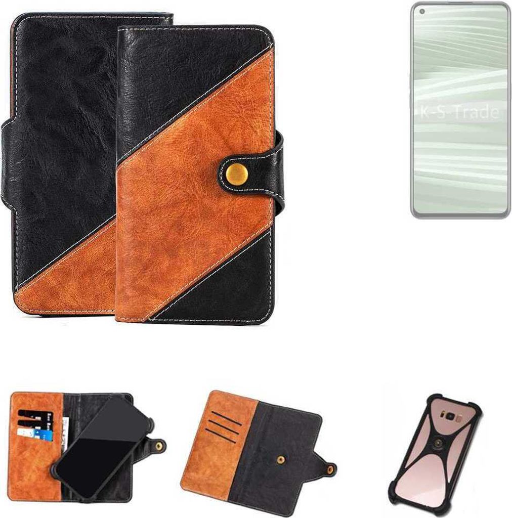K-S-Trade Handyhülle Schutzhülle Bookstyle Case Wallet-Case kompatibel mit Realme GT2 Pro Handy Cover Bumper Klapphülle schwarz hellbraun 1x
