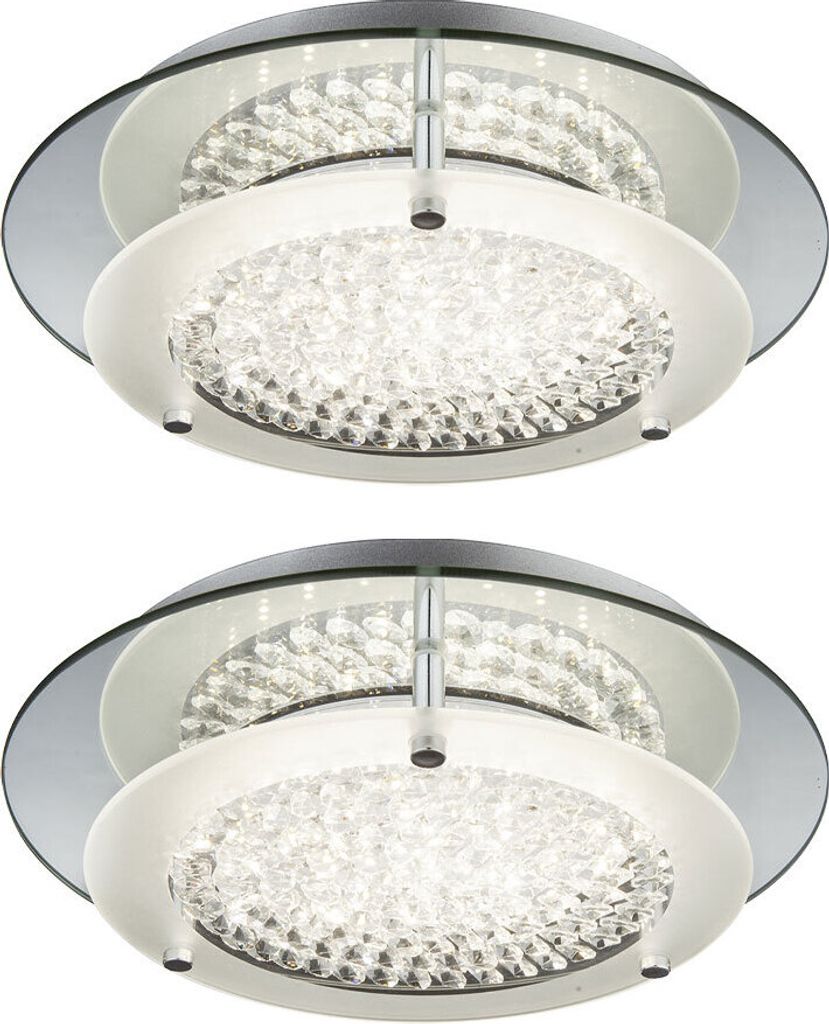 2er Set LED Deckenlampe, Kristalle, Spiegelrand, D 28 cm Produktbild 